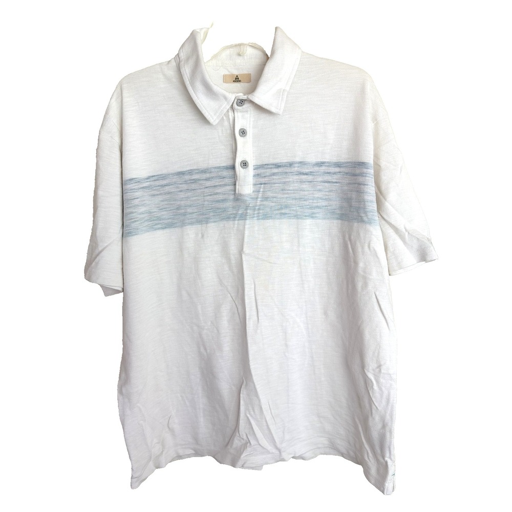 Ascend Polo Shirt Mens XL White Blue Striped Short‎ Sleeve Casual Outdoor Cotton